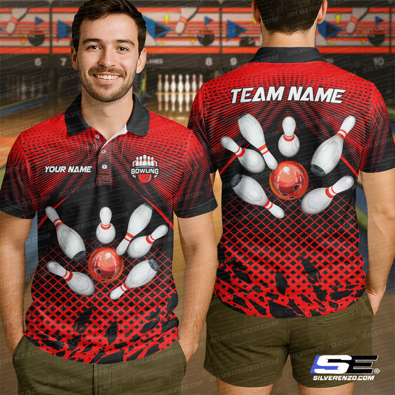 Bowling And Pins Personalized Men Women Polo Shirt Custom Bowling Team Jersey