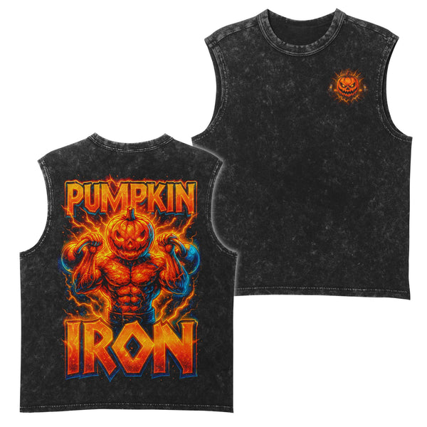 Pumpkin Iron Halloween Men's Gym Tank Top, Workout Tank, Oversized Tank