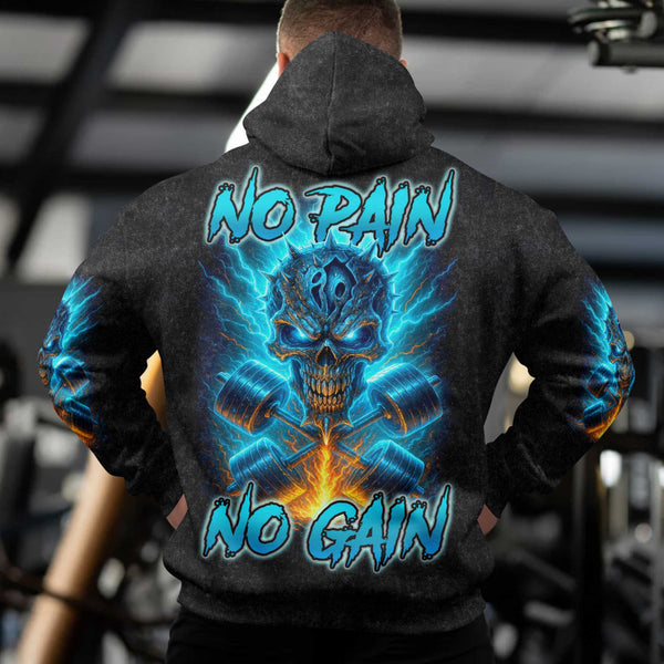 No Pain No Gain Men's Gym Hoodie, Workout Shirt, Oversized Pullover Hoodie