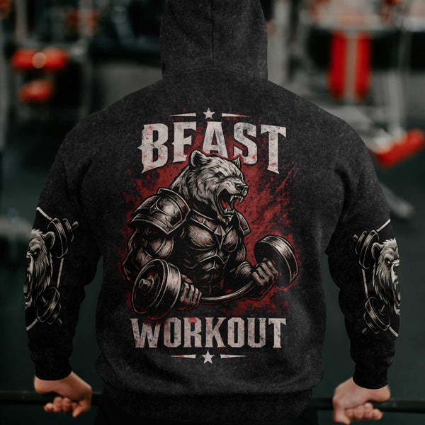 Beast Workout Men's Gym Hoodie, Workout Shirt, Oversized Pullover Hoodie