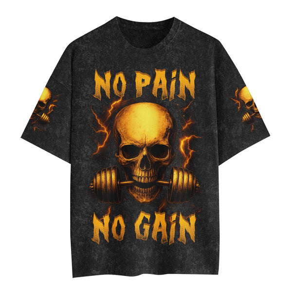 No Pain No Gain Skull Men's Gym T-Shirt, Workout Shirt, Oversized Pump Cover Tee