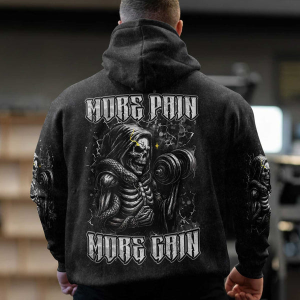 More Pain More Gain Men's Gym Hoodie, Workout Shirt, Oversized Pullover Hoodie