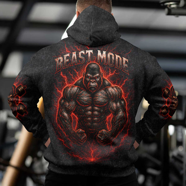 Beast Mode Men's Gym Hoodie, Workout Shirt, Oversized Pullover Hoodie