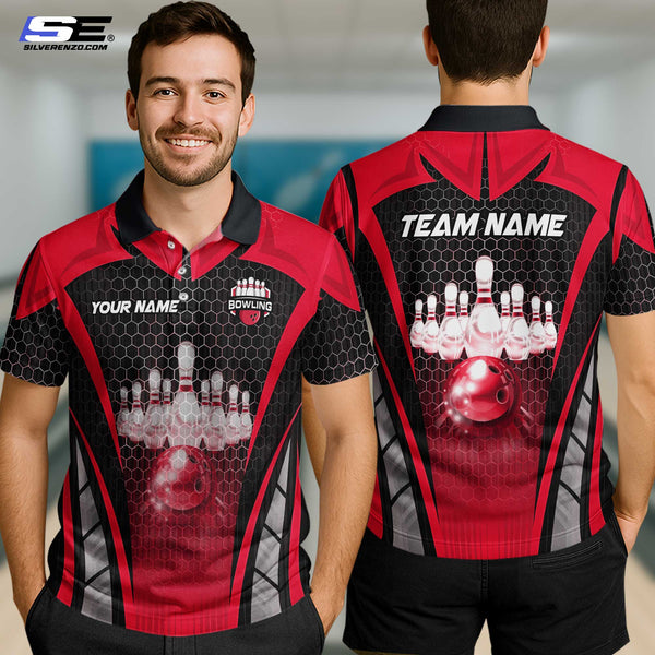 Personalized Bowling And Pins Men Women Polo Shirt Custom Name Bowling Team Jersey