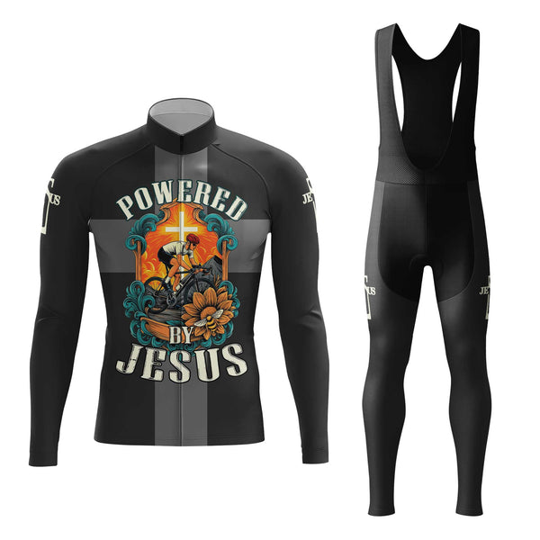 Powered By Jesus Men's Cycling Jersey Set, Road Bike Cycling Kit for Men, Biking Outfit, Bicycle Suit, Team Racing Uniform