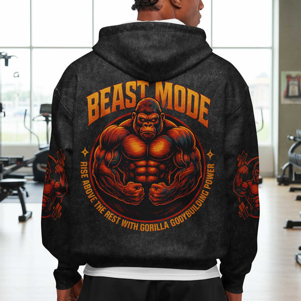 Beast Mode Men's Gym Hoodie, Workout Shirt, Oversized Pullover Hoodie