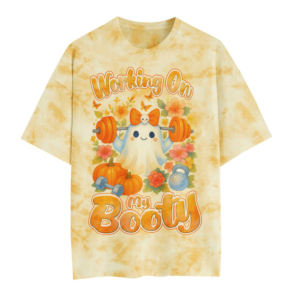 Working On My Booty Halloween Women's Gym T-Shirt, Workout Shirt, Oversized Pump Cover Tee