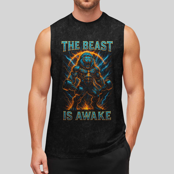 The Beast Is Awake Men's Gym Tank Top, Workout Tank, Oversized Tank