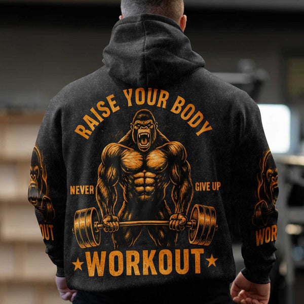 Raise Your Body Men's Gym Hoodie, Workout Shirt, Oversized Pullover Hoodie