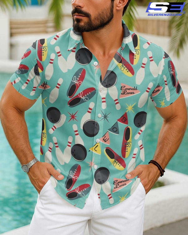 Personalized Bowling Pattern Men Women Hawaiian Shirt Custom Name Bowling Team Jersey
