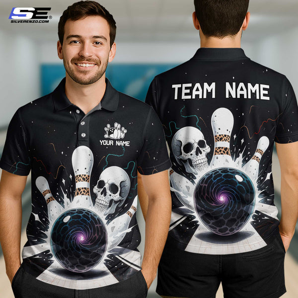 Personalized Bowling Skull Men Women Polo Shirt Custom Name Bowling Team Jersey