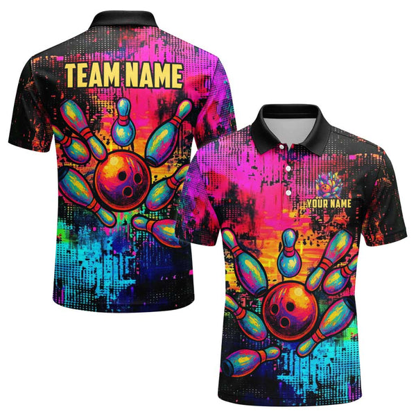 Personalized Bowling Colorful Men Women Performance Polo Shirt Custom Name Bowling Team Jersey