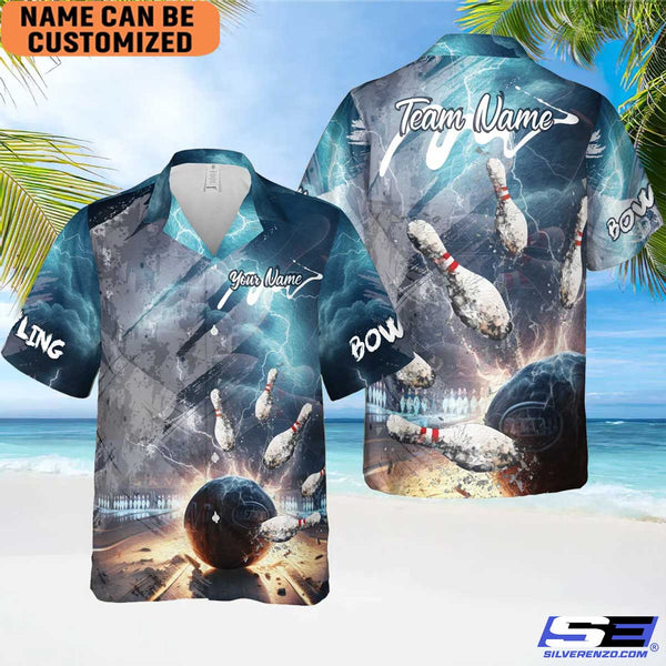 Personalized Cracked Pin Bowling Hawaiian Shirt Bowling Team Shirt Bowling Player Bowlers Gift