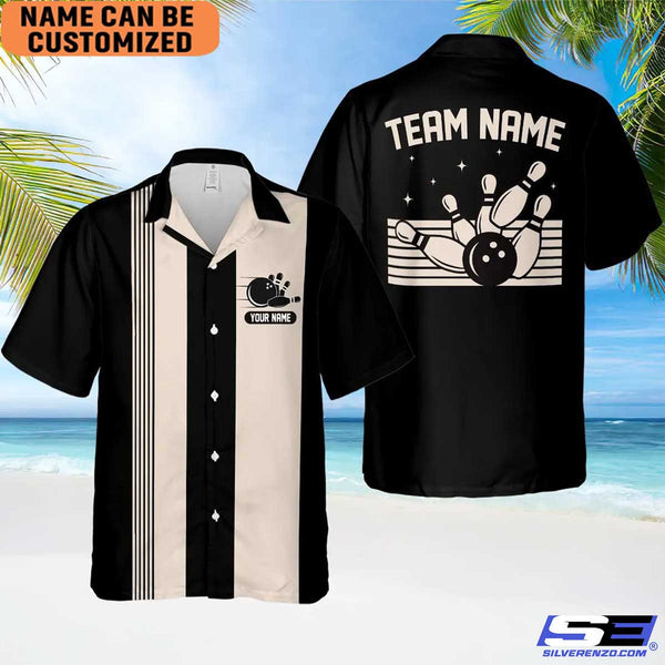 Personalized Retro Bowling Hawaiian Shirt, Custom Name Bowler Button Down Shirt, Matching Bowling Team Shirt, Bowling Lover Gift Shirt