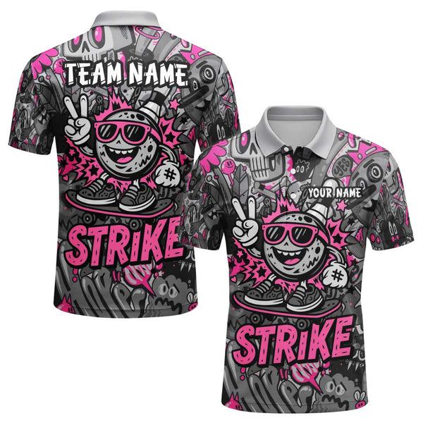 Personalized Bowling Strike Graffiti Men Women Performance Polo Shirt Custom Name Bowling Team Jersey