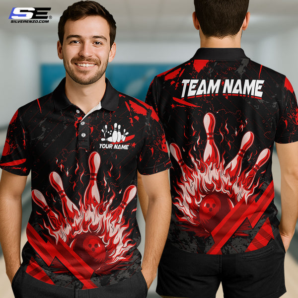 Personalized Bowling Flaming Men Women Polo Shirt Custom Name Bowling Team Jersey