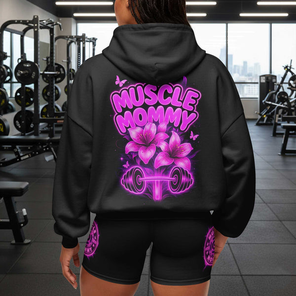 Muscle Mommy Women's Gym Hoodie, Workout Shirt, Fitness Oversized Pullover Hoodie