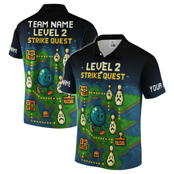 Personalized Bowling Strike Quest Men Women Performance Polo Shirt Custom Name Bowling Team Jersey