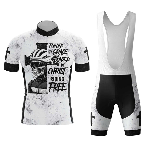 Skull Rider Fueled By Grace Men's Cycling Jersey Set, Road Bike Cycling Kit for Men, Biking Outfit, Bicycle Suit, Team Racing Uniform