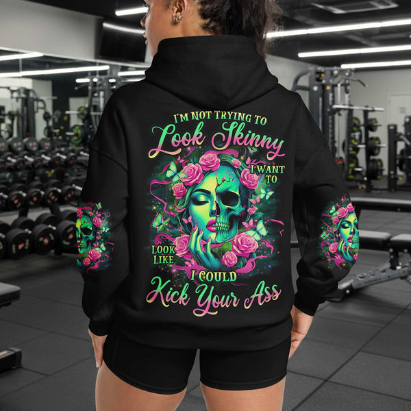 I'm Not Trying To Look Skinny Women's Gym Hoodie, Workout Shirt, Fitness Oversized Pullover Hoodie