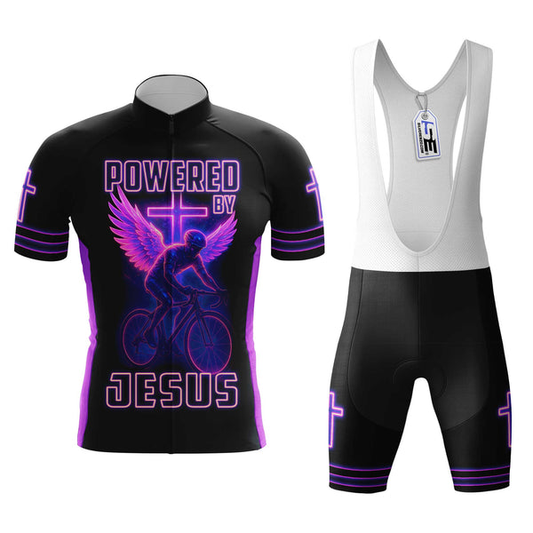 Powered By Jesus Men's Cycling Jersey Set, Road Bike Cycling Kit for Men, Biking Outfit, Bicycle Suit, Team Racing Uniform