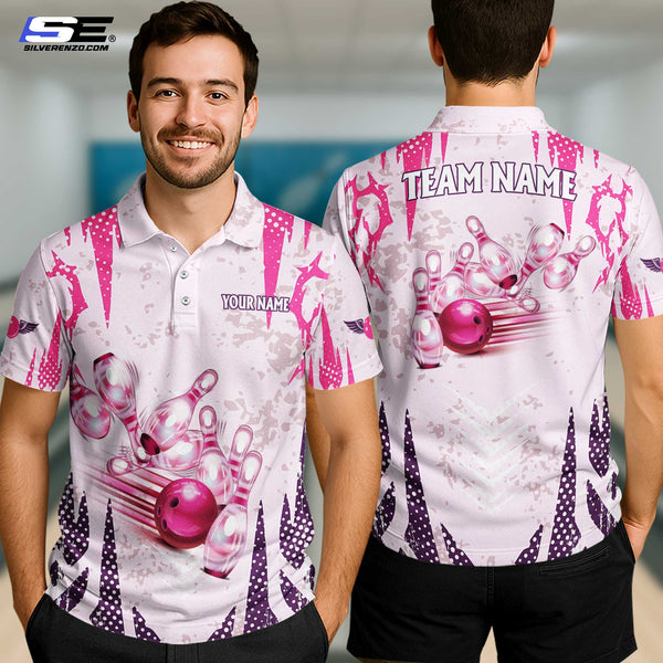 Personalized Bowling And Pins Men Women Polo Shirt Custom Name Bowling Team Jersey