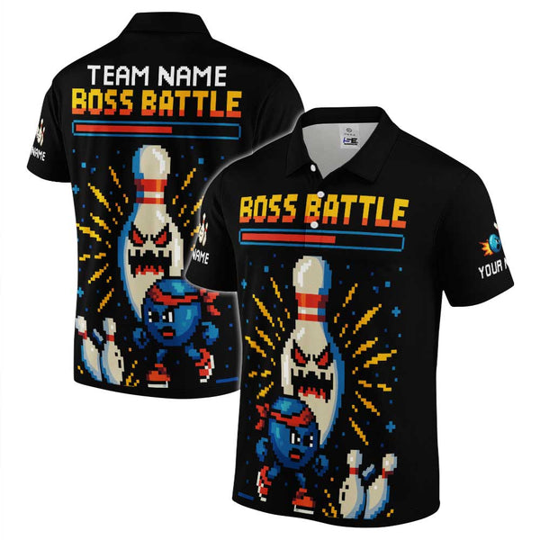 Personalized Bowling Boss Battle Men Women Performance Polo Shirt Custom Name Bowling Team Jersey