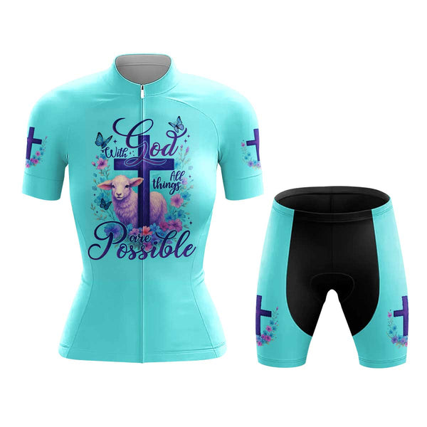 With God All Things Are Possible Women's Cycling Jersey Set, Road Bike Cycling Kit for Women, Biking Outfit, Bicycle Suit, Team Racing Uniform