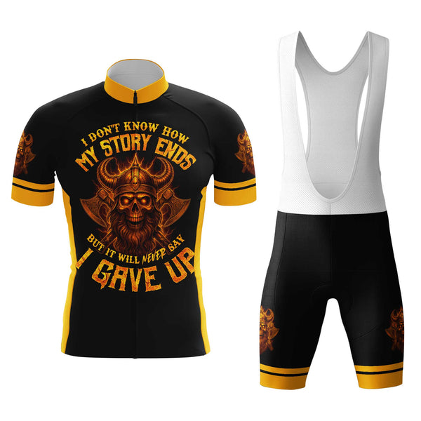 Skull Never Give Up Men's Cycling Jersey Set, Road Bike Cycling Kit for Men, Biking Outfit, Bicycle Suit, Team Racing Uniform