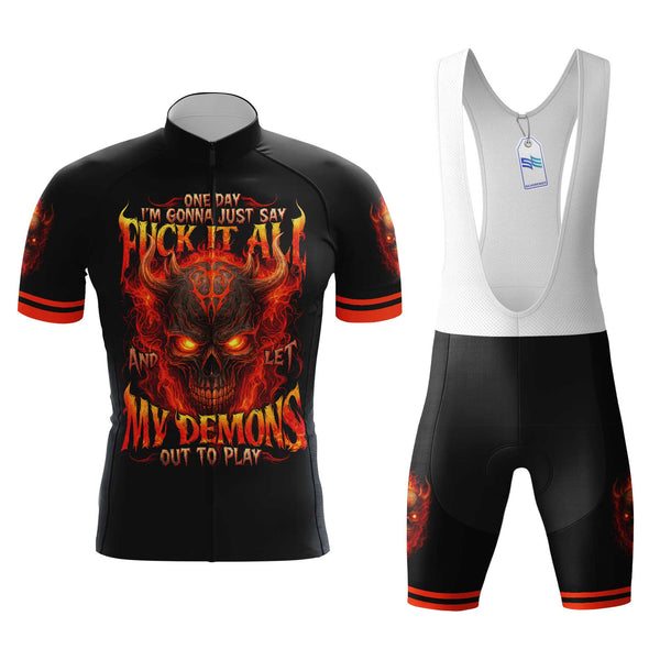 Skull F It All Men's Cycling Jersey Set, Road Bike Cycling Kit for Men, Biking Outfit, Bicycle Suit, Team Racing Uniform