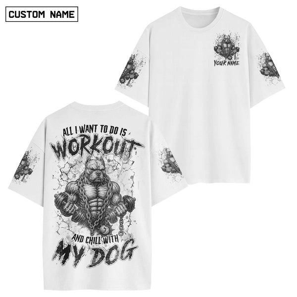 Workout And Dog Men's Gym T-Shirt, Workout Shirt, Oversized Pump Cover Tee