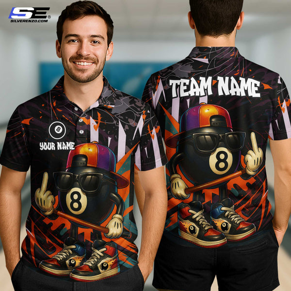 Custom Billiard 8 Ball Gangster Men Women Performance Polo Shirt Personalized Billiards Team Jersey