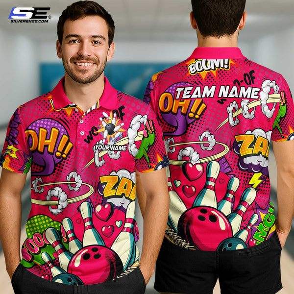 Personalized Bowling Comic Style Men Women Polo Shirt Custom Name Bowling Team Jersey