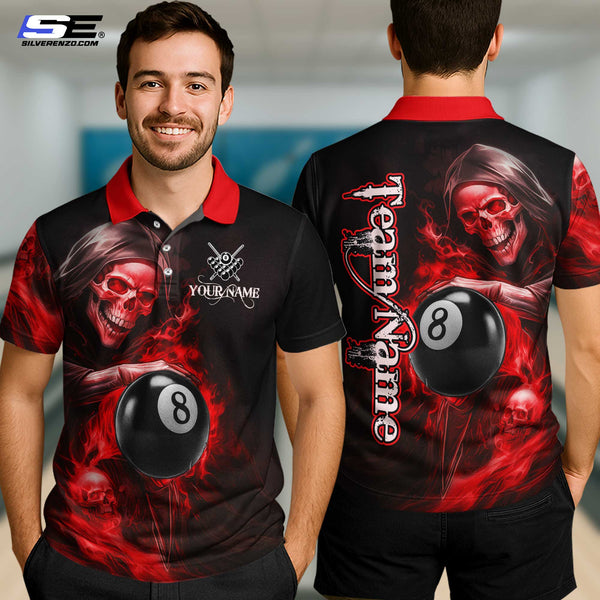 Custom Billiard Reaper 8 Ball Gothic Men Women Performance Polo Shirt Personalized Billiards Team Jersey
