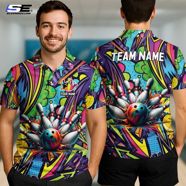 Bowling And Pins Graffiti Personalized Men Women Polo Shirt Custom Bowling Team Jersey
