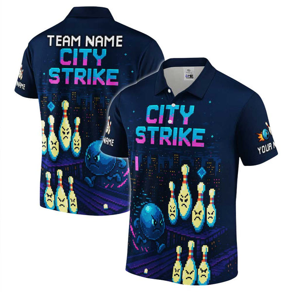Personalized Bowling City Strike Men Women Performance Polo Shirt Custom Name Bowling Team Jersey