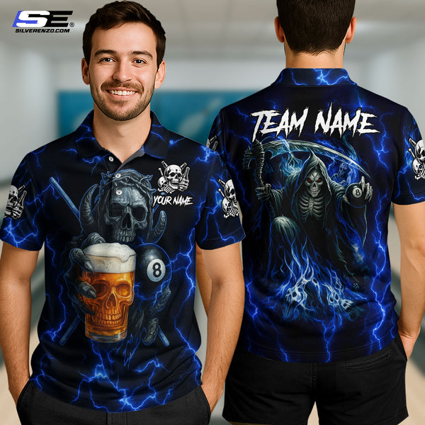 Custom Billiard Reaper And Beer Men Women Performance Polo Shirt Personalized Billiards Team Jersey