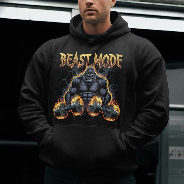 Beast Mode Men's Gym Hoodie, Workout Shirt, Oversized Pullover Hoodie