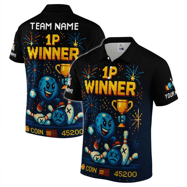Personalized Bowling 1P Winner Men Women Performance Polo Shirt Custom Name Bowling Team Jersey