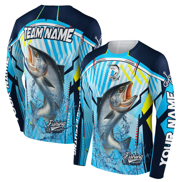 Salmon Fishing Makes Me Happy Personalized Men Women Long Sleeve Shirt Custom Fishing Apparel