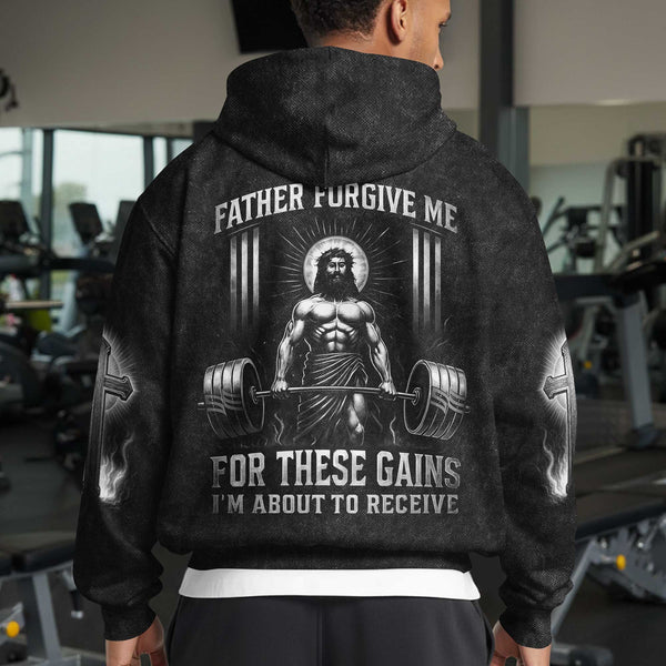 Father Forgive Me Men's Gym Hoodie, Workout Shirt, Oversized Pullover Hoodie