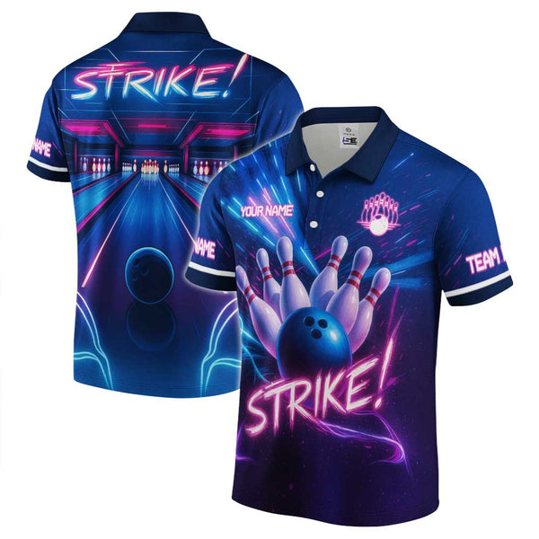 Personalized Bowling Strike Men Women Polo Shirt Custom Name Bowling Team Jersey