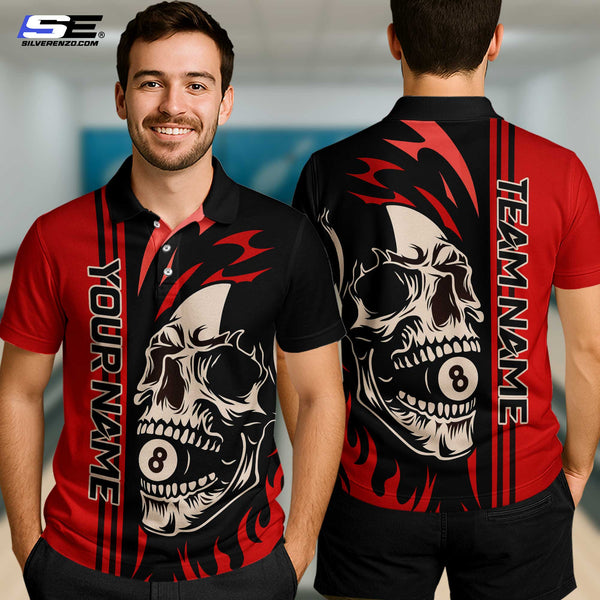 Custom Billiard Skull 8 Ball Men Women Performance Polo Shirt Personalized Billiards Team Jersey