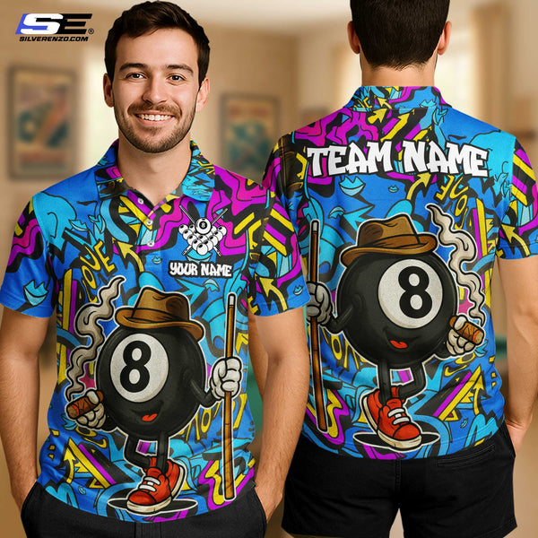 Custom Billiard 8 Ball Graffiti Men Women Performance Polo Shirt Personalized Billiards Team Jersey
