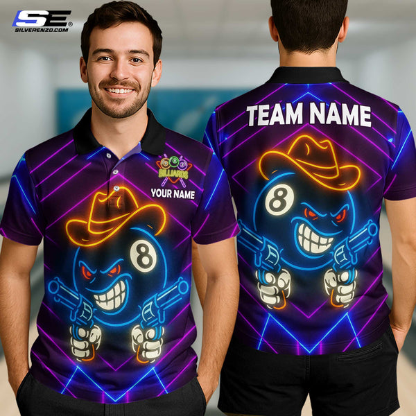 Custom Billiard Neon Cowboy 8 Ball Gunslinger Men Women Performance Polo Shirt Personalized Billiards Team Jersey