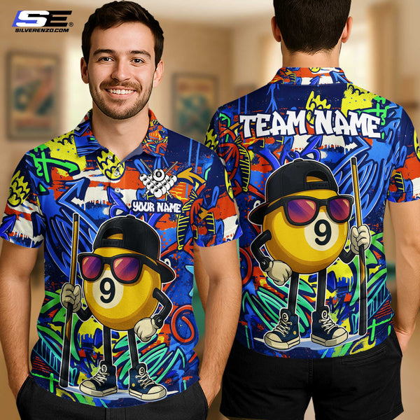 Custom Billiard 9 Ball Graffiti Men Women Performance Polo Shirt Personalized Billiards Team Jersey