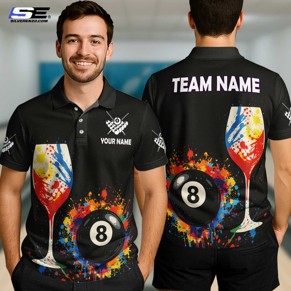 Custom Billiard 8 Ball White Splash Men Women Performance Polo Shirt Personalized Billiards Team Jersey