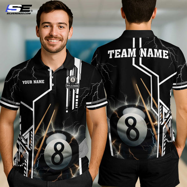 Custom Billiard 8 Ball Lightning Men Women Performance Polo Shirt Personalized Billiards Team Jersey