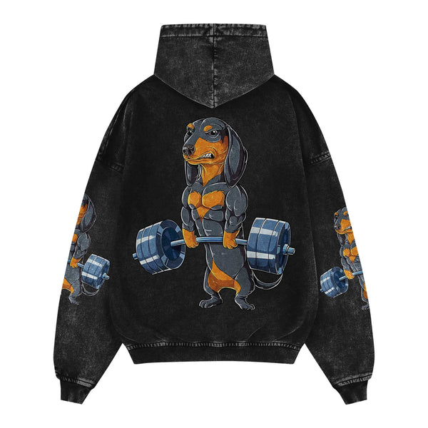 Dachshund Lifting Men's Gym Hoodie, Workout Shirt, Oversized Pullover Hoodie