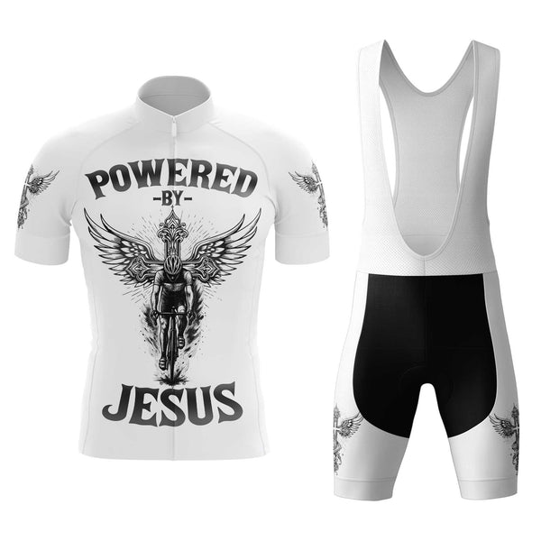 Powered By Jesus Men's Cycling Jersey Set, Road Bike Cycling Kit for Men, Biking Outfit, Bicycle Suit, Team Racing Uniform